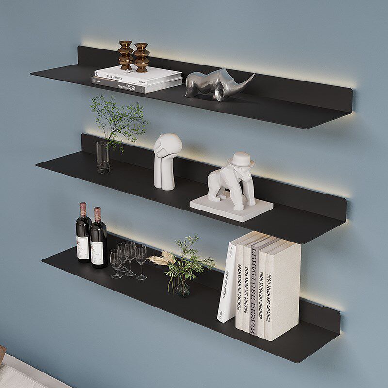 简约铁艺发光置物架墙上收纳LED带灯一字隔板商场鞋包Z壁挂展示架