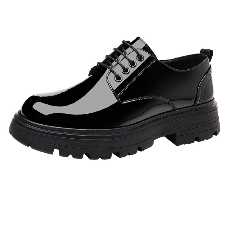 秋季厚底皮鞋男亮皮韩版尖头商务正装潮休闲英伦发型师工作鞋