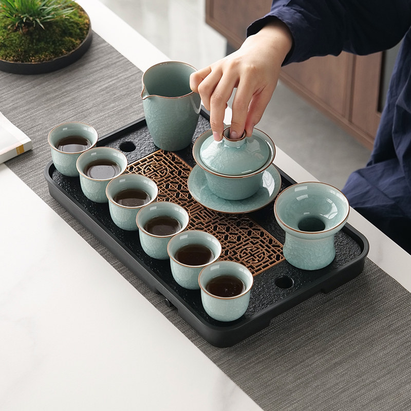 功夫茶具冰花套装j开片家用客厅陶瓷手工整套高档泡茶壶哥窑冰裂