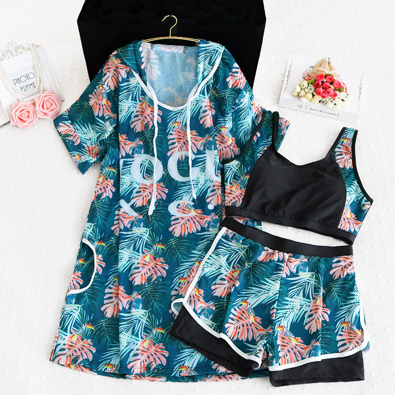 大码泳衣女款胖mm分体保s守显瘦遮肉加大300斤宽松温泉长袖三件套