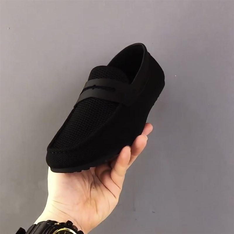 90521时尚新款单鞋休闲板鞋网鞋低帮男黑色鞋透气休闲男鞋豆豆鞋