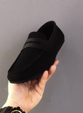 90521时尚新款单鞋休闲板鞋网鞋低帮男黑色鞋透气休闲男鞋豆豆鞋