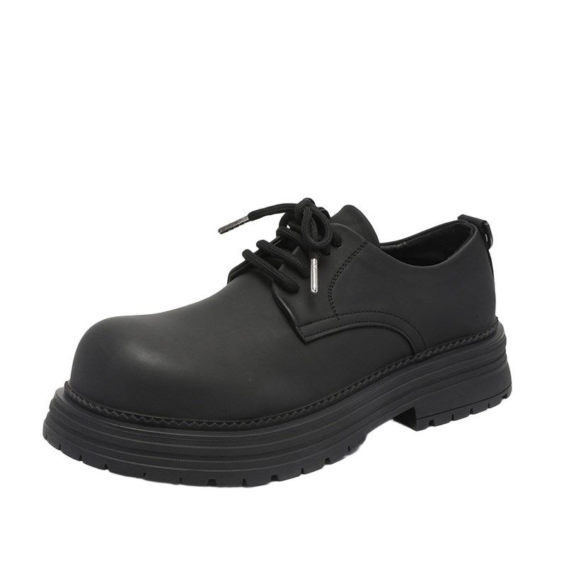 皮鞋男款2025新款高级感休闲鞋黑色厚底大头鞋子年轻人通勤德比鞋