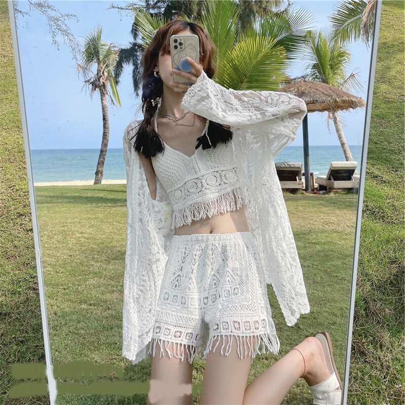 泳衣女网红风保守三件套仙白色甜小姐日韩少女泳装显瘦感日系