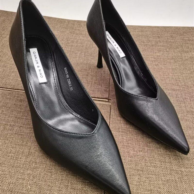 7公分高跟鞋2020新款夏百搭单鞋细跟K职业女鞋工作鞋女黑色皮鞋