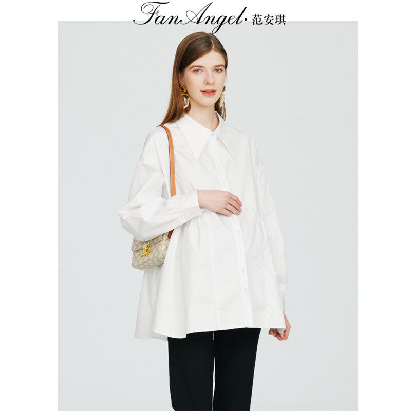 孕妇时尚职业装h衬衫春秋2024新款宽松大码孕妇装春装工装衬衣纯