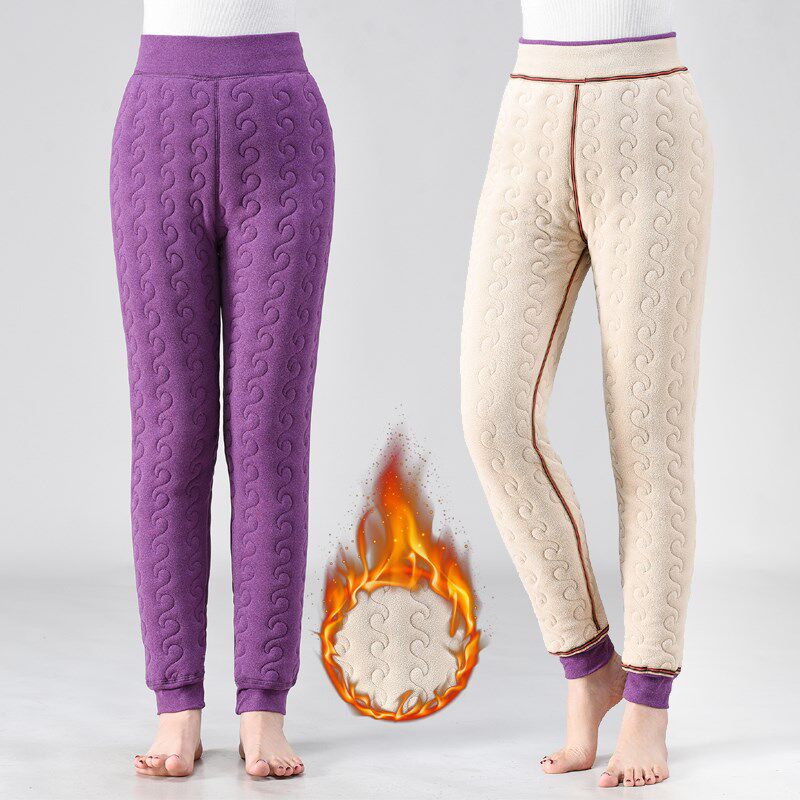 秋冬加绒保暖裤女中青年大码宽A松三层加厚棉裤贴身内穿德绒打底