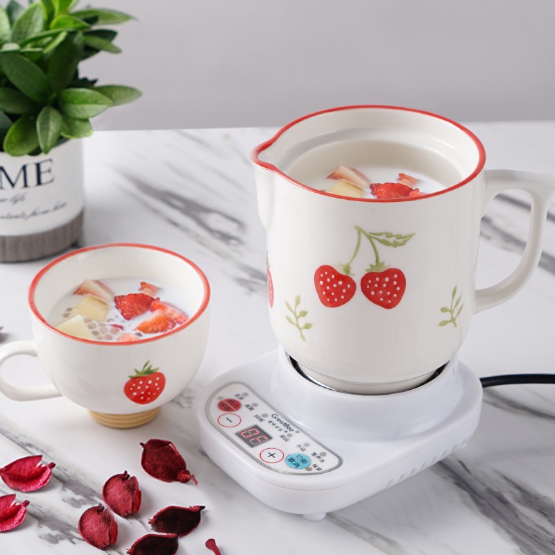 便携式养生杯电炖电热杯草莓陶瓷杯迷你多功能煮粥W杯加热牛奶水