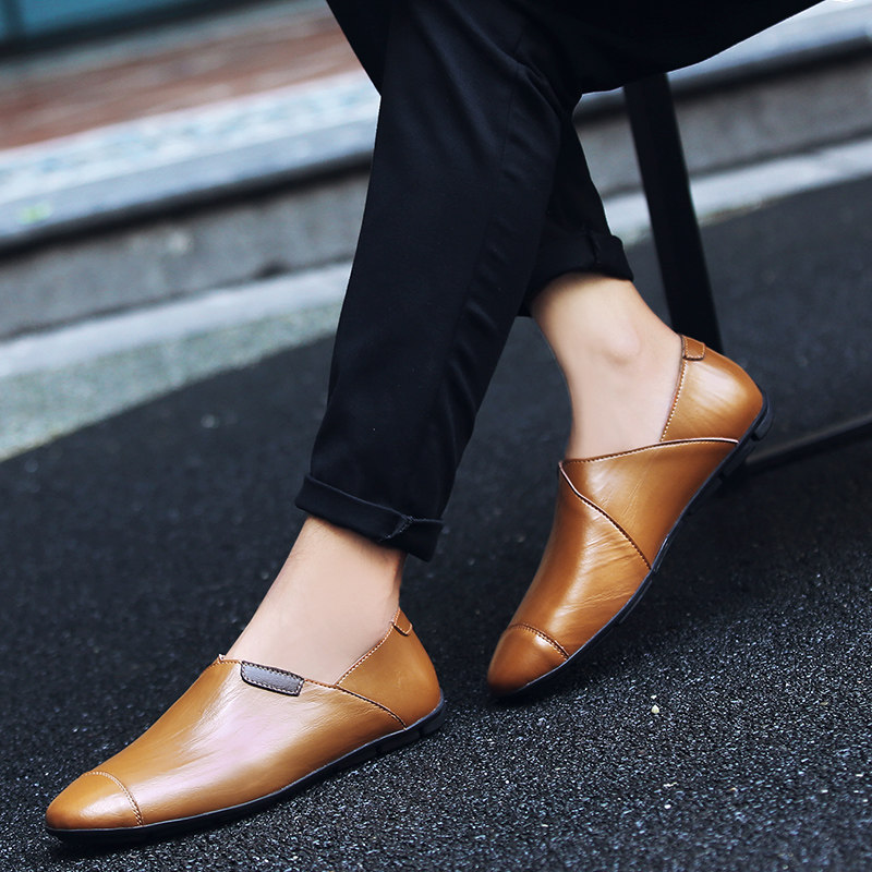 皮鞋男英伦夏季个性百搭男鞋韩版潮流懒人鞋男士透气镂空凉鞋