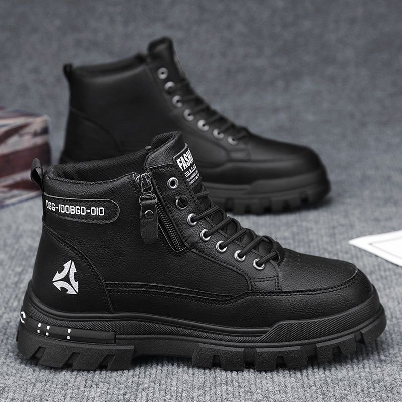 马丁靴男鞋冬季2024新款白色皮鞋男士侧拉链高帮工装小白鞋英伦风