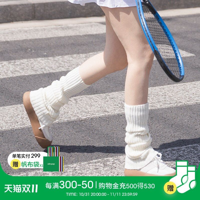 白色堆堆袜套女秋季腿套中筒袜运动长袜小腿袜网球羽毛球白袜夏季
