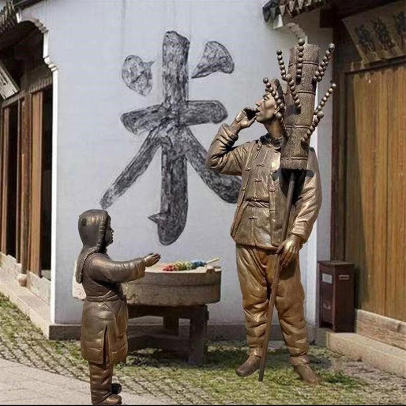 人物雕塑玻璃钢仿铜民俗小品商业街美食街雕像广场步行街铸铜定制