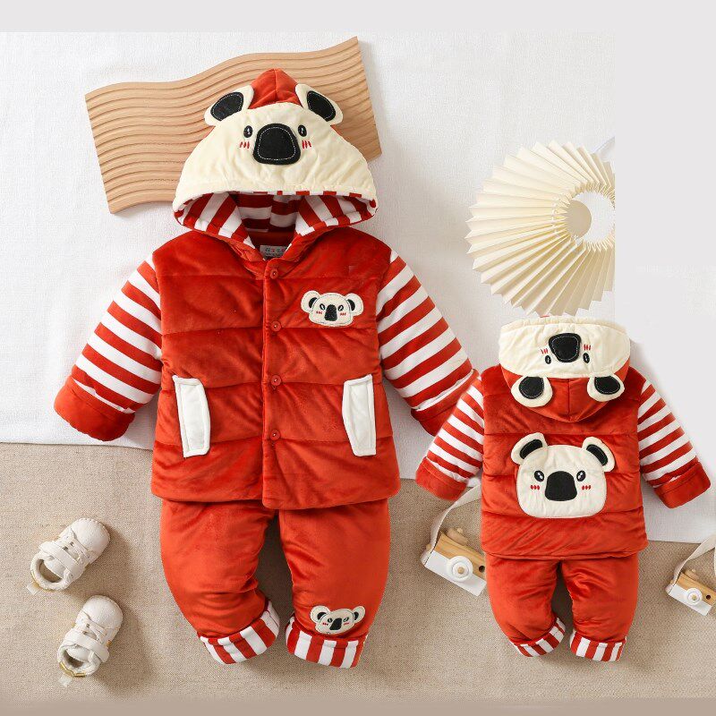 宝宝棉衣加厚加绒男女1-2-3岁婴幼儿棉服保暖两件套外穿分体套装