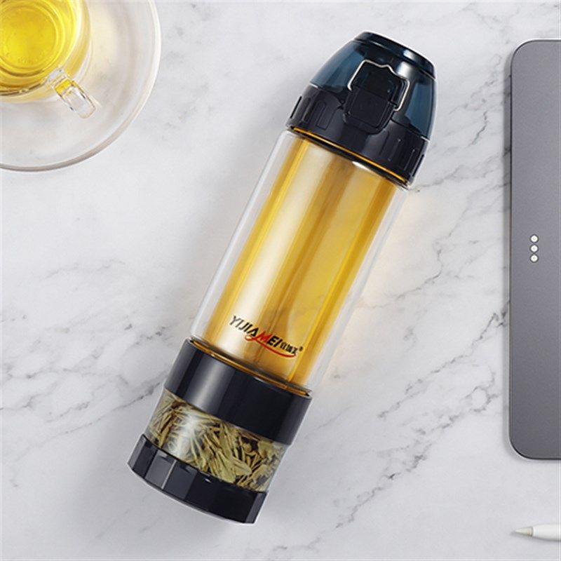 宜加美双层玻璃杯茶水分离泡茶杯过滤便携带盖P车载旅行单手拿杯