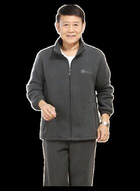 秋冬新款摇粒绒套装加绒宽松中老年男士爸爸老人绒衣加厚爷爷装