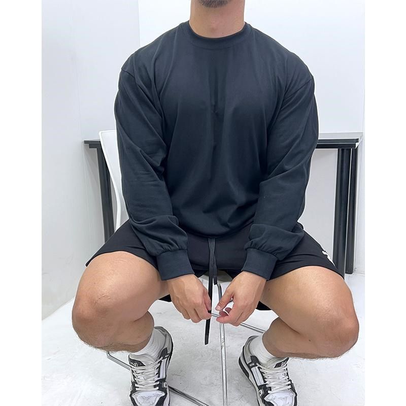 微廓形!宽松显壮长袖T恤打底外穿小领口肌肉男优良成衣春秋潮
