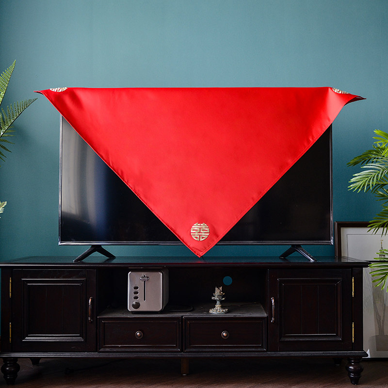 电视机防尘罩红色结婚刺绣液晶电视机套新款防尘罩挂式电视机盖布