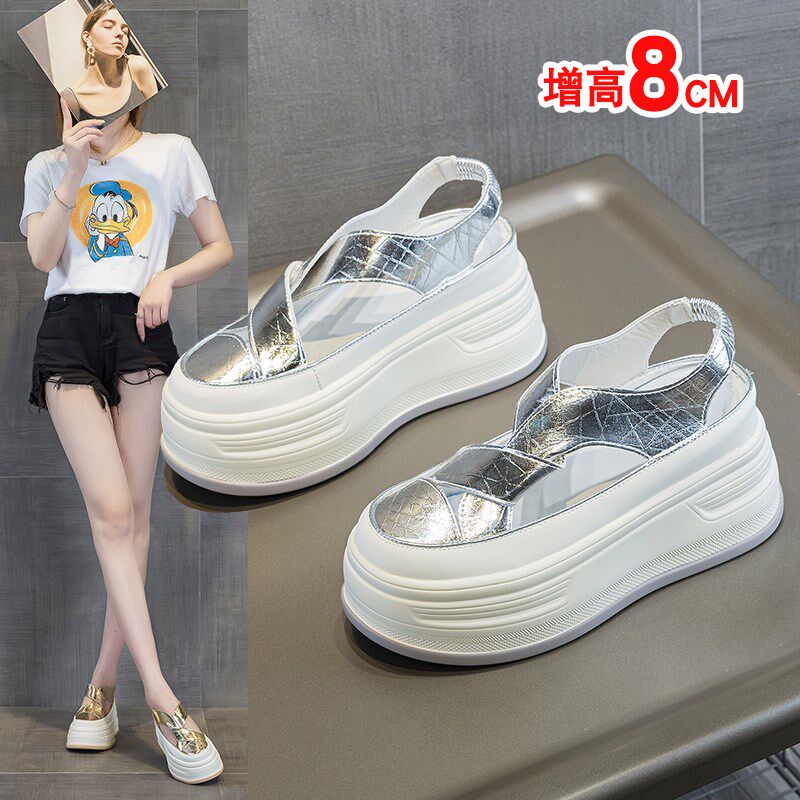 内增高鞋子女镂空板鞋夏季松糕8cm包头2025夏季新款厚底凉鞋女鞋