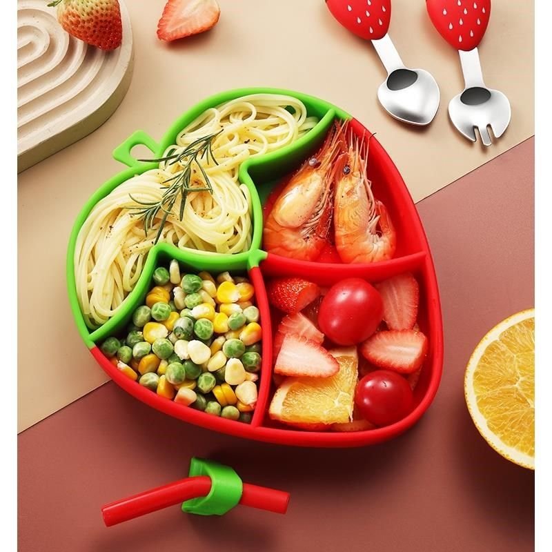 硅胶儿童餐具分格餐盘套r装卡通可爱防摔幼儿园宝宝辅食碗勺子叉