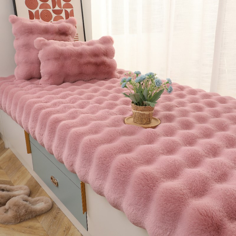 新款可机洗定制泡泡绒飘窗垫阳台垫子仿兔毛毛毯榻榻米加厚密防滑