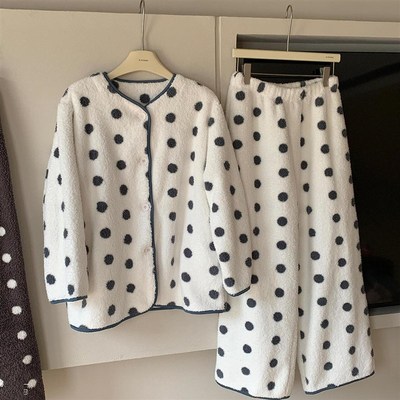 法式甜美碎花加厚短绒睡衣女冬季2024年新款保暖法兰绒家居服套装