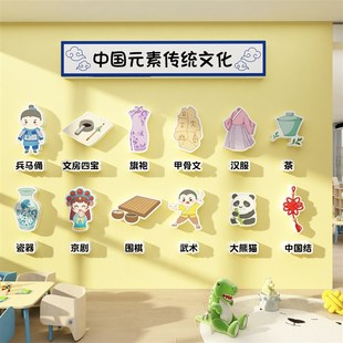 飾中國風傳統(tǒng)文化主題貼紙畫樓梯道走廊環(huán)創(chuàng)成品布置 幼兒園墻面裝