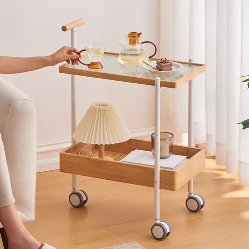 中古风小推车客厅零食置物架茶几家用可移动餐车沙发边几小推桌子