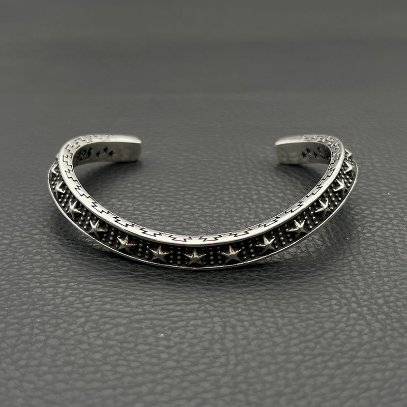 s925纯银克罗伈复古弧形弯面星星手镯男cody sanderson风格手环