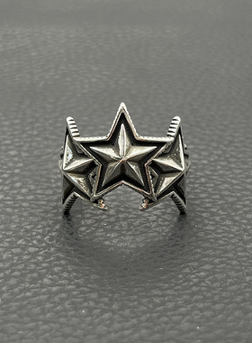 s925纯银克罗伈复古三连星星戒指男女五角星cody sanderson风格潮