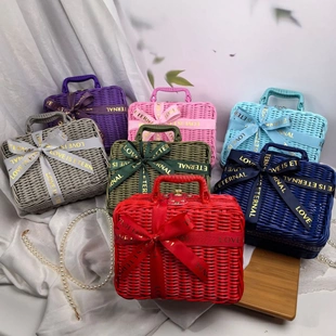 中秋礼盒仿藤编箱手提箱复古礼物包装箱子咖色藤箱结婚伴手礼品盒