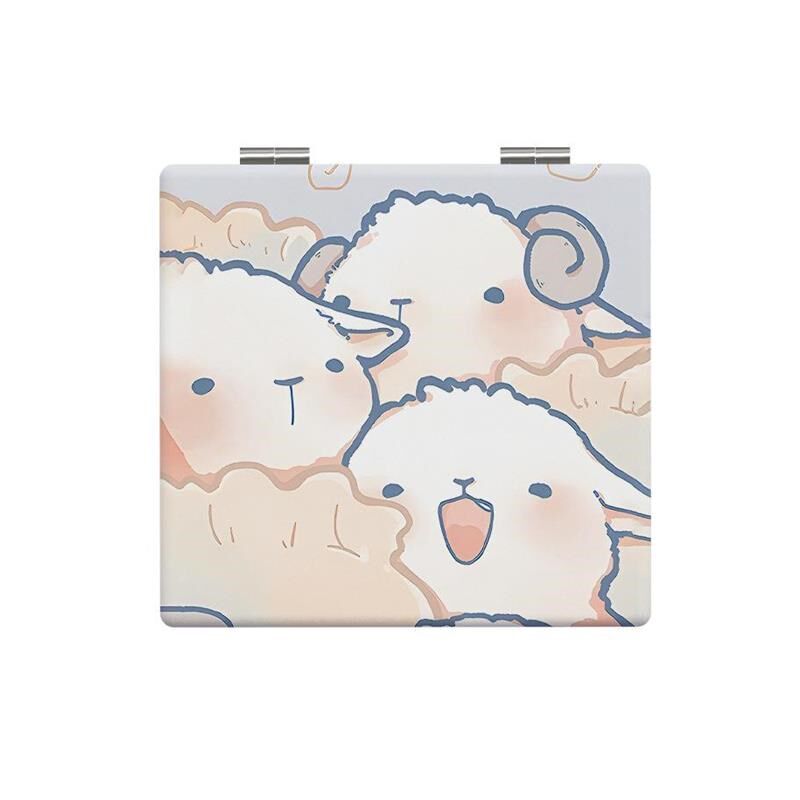 便携式化妆双面镜可折叠方形小镜子时尚PU皮美妆迷你翻盖随身镜子