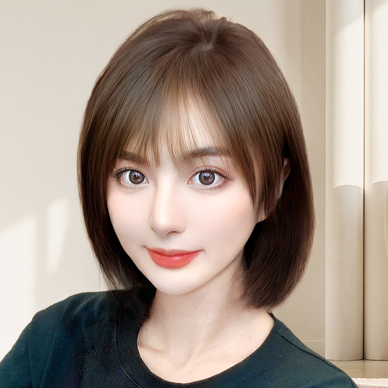 全真人发假e发套 隐形短直发自然色波波头 可齐可斜刘海甜美风假