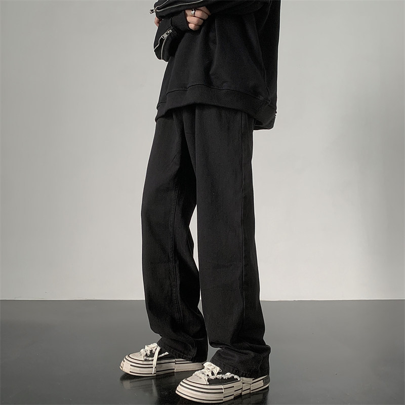 直筒拖地黑色牛仔长裤男q士韩版宽松ins潮青少年老爹裤垂坠感阔腿