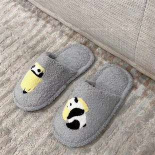 灰色拖鞋家居室内女冬季毛绒情侣拖鞋家用防滑黑色男士包头可爱