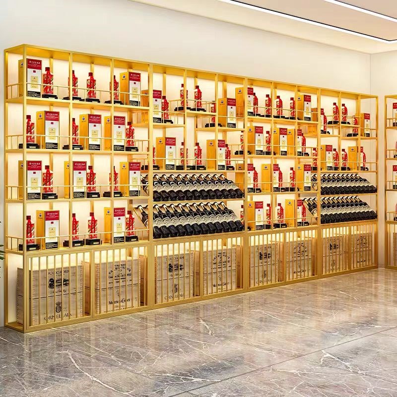 商用酒行酒柜酒架酒吧葡萄酒斜放架靠墙落地烟酒店红Y酒白酒展示