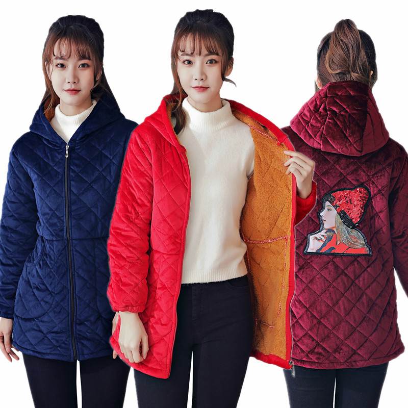 加绒加厚罩衣成人羽绒服护衣时尚保暖工作服厨房围裙长袖反穿衣女