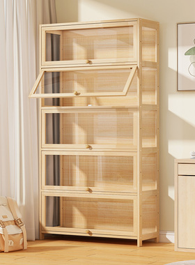 书架家用实木书柜一体靠墙边落地多层置J物架防尘简易带门储物柜