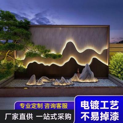定制不锈钢假山屏风隔断背景墙入户迎门墙庭院水影壁别墅围栏格栅