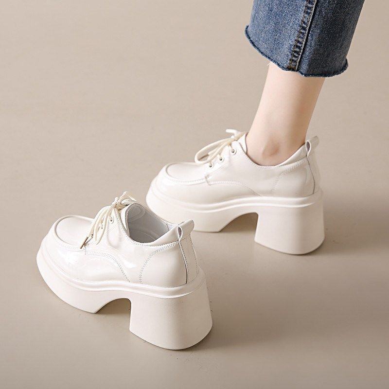 英伦风小皮鞋女春季2025新款白色显瘦厚底玛丽珍鞋粗高跟系带单鞋,女鞋,深口单鞋,淘宝优惠券,粉丝福利购,淘宝优惠卷