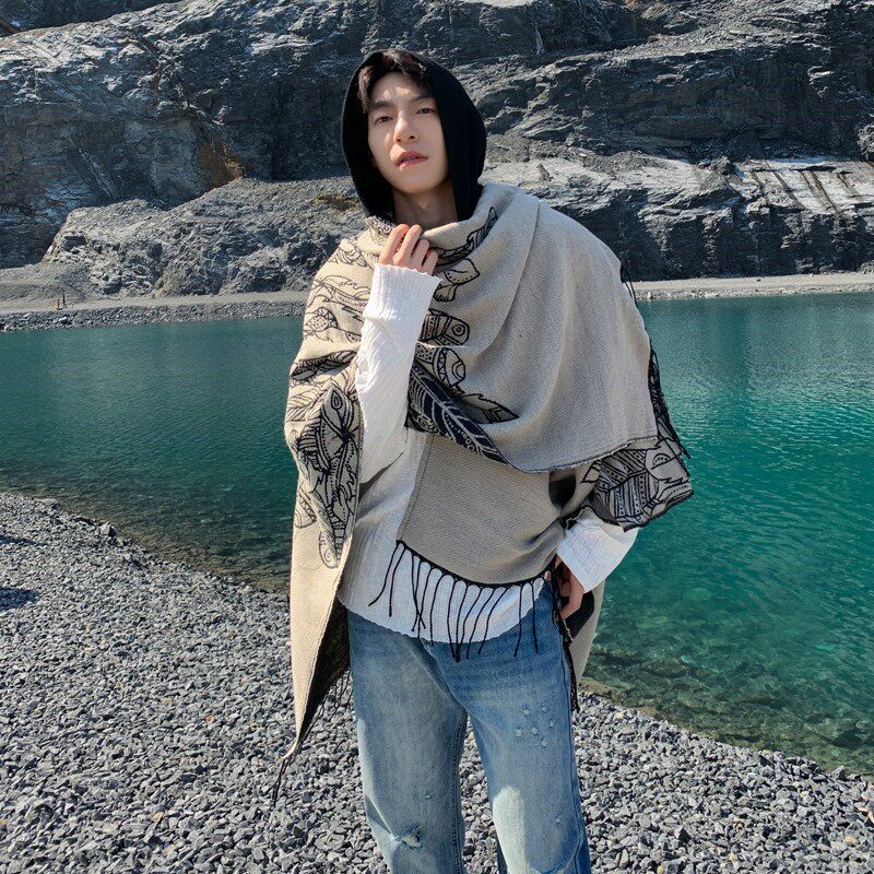 民族风披肩男大西北旅游拍照斗篷情D侣款多功能加厚保暖披风西藏