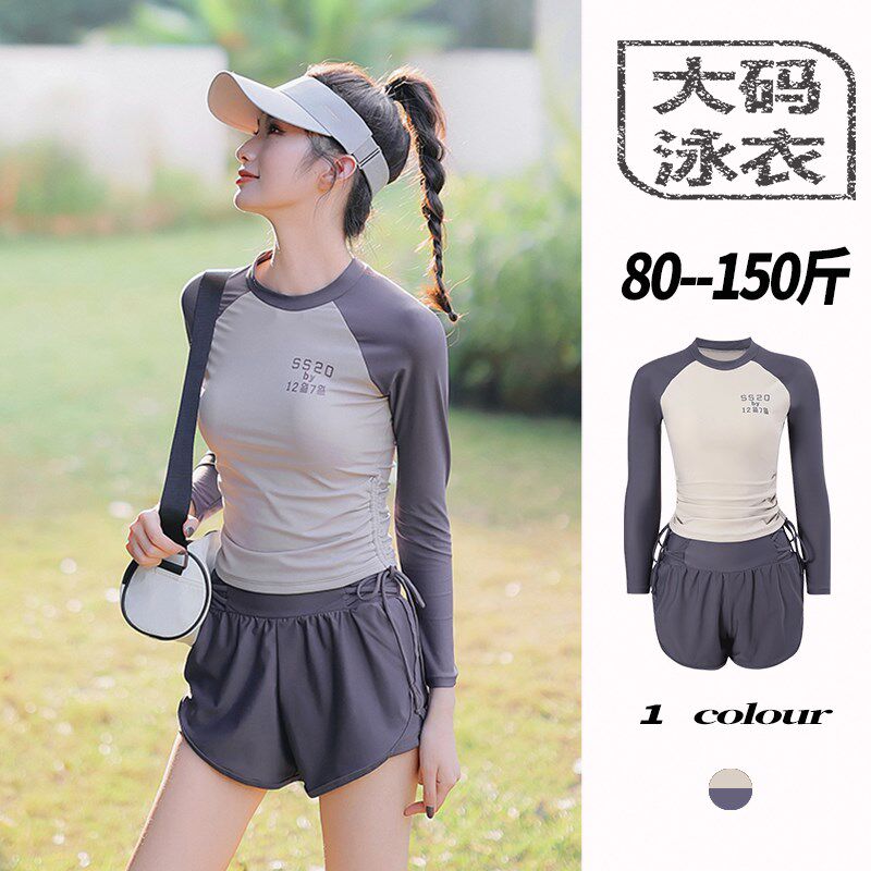 泳衣微胖女孩遮肚分体保守圆领夏天温泉长袖大码运动高级感分体式