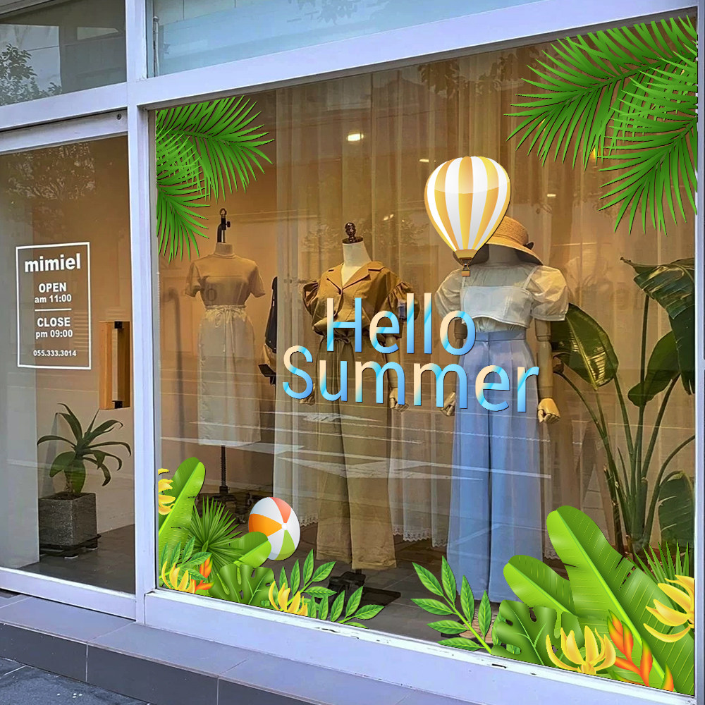 ins风服装店铺新品上市静电贴 商场夏天热带植物装饰布置玻璃贴纸