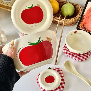 没番恼&碗碟套装大番茄碗盘套装家用可爱一人食餐具碗具套装ins风