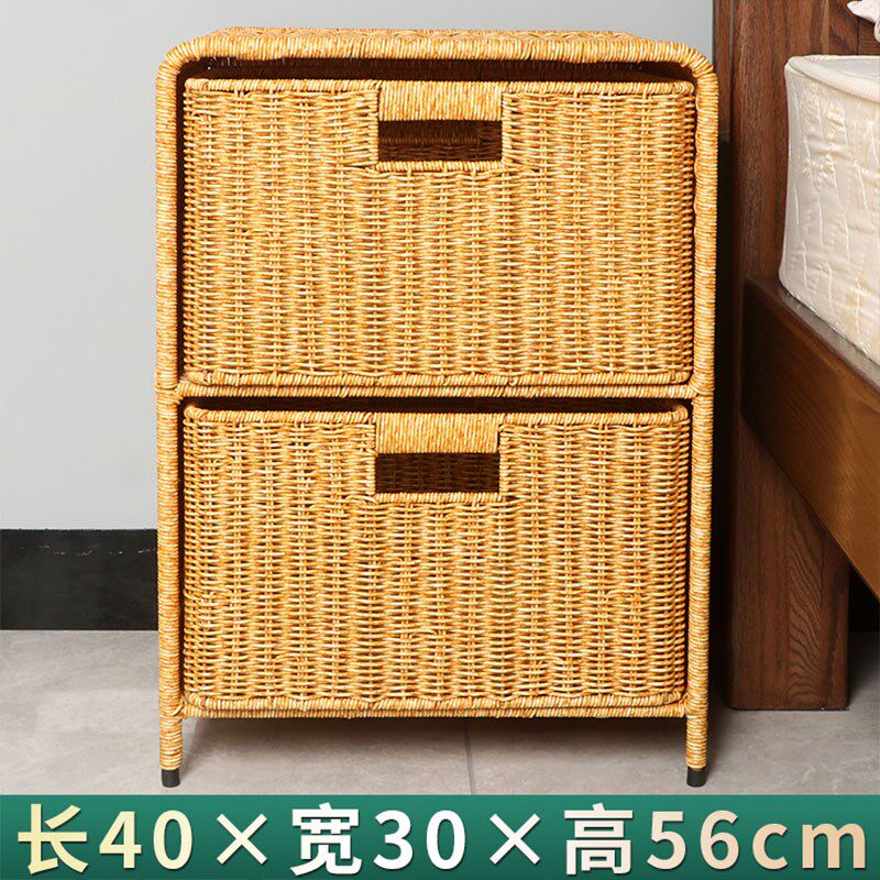 床头橱柜收纳加大抽屉超强收纳仿藤编织收纳筐家用卧室房间小柜子