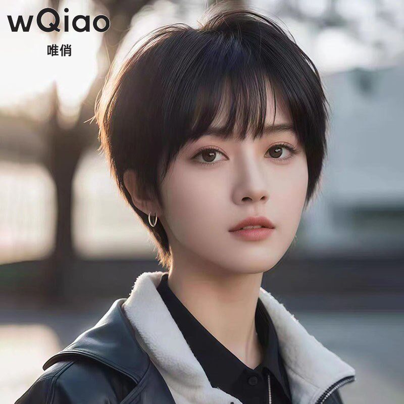 假发女短发全头h套真人发丝夏天薄款气质减龄韩式帅气短发整顶发
