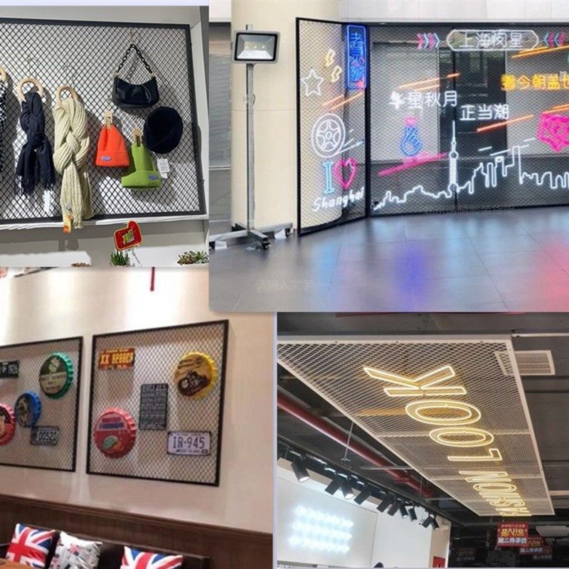 菱形网格网片装饰背景墙工业风吊顶铁丝网M装饰墙面铁艺网格照片