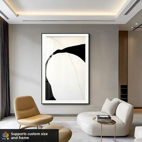 现代极简黑白抽象挂画新款w玄关客厅装饰画卧室书房酒店壁画定制