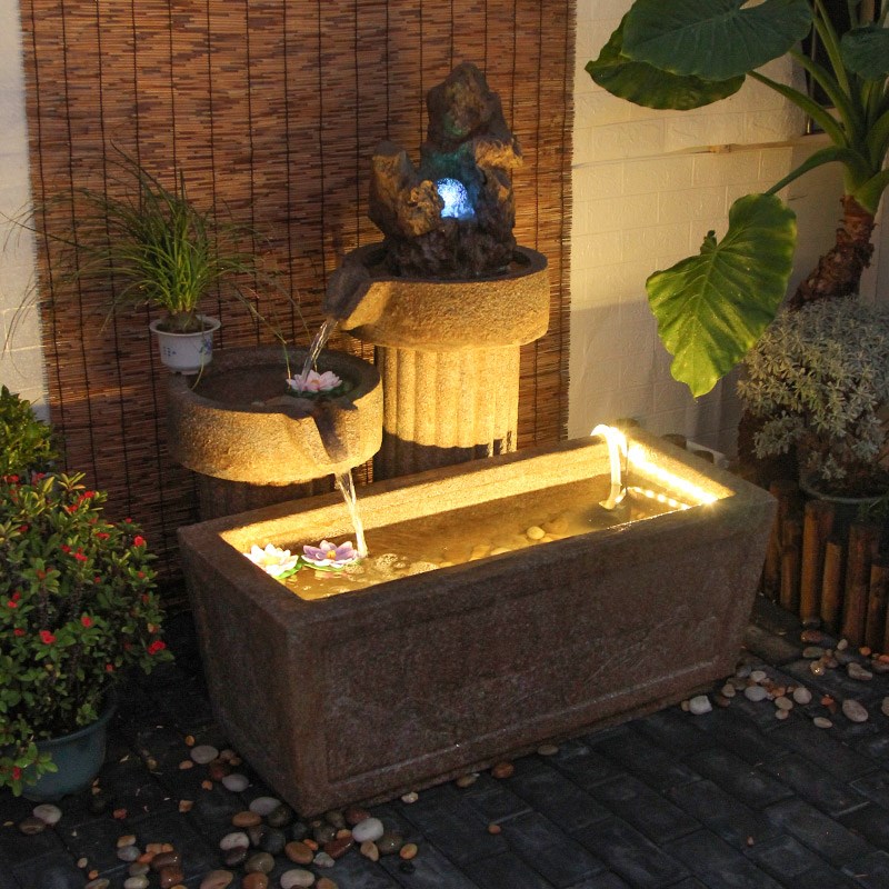 新中式庭院阳台假山流水鱼池摆件入户花园喷泉水系造景循环水装饰