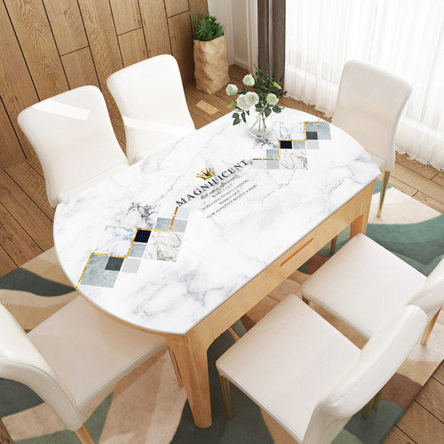 仿大理石纹餐桌垫欧式椭圆软pvc玻璃桌布防水Q防油免洗塑料餐桌布