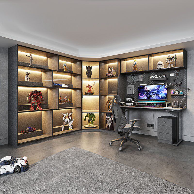 智能电动升降桌办公电脑桌电竞桌子家用实木工作台学习桌书柜一体